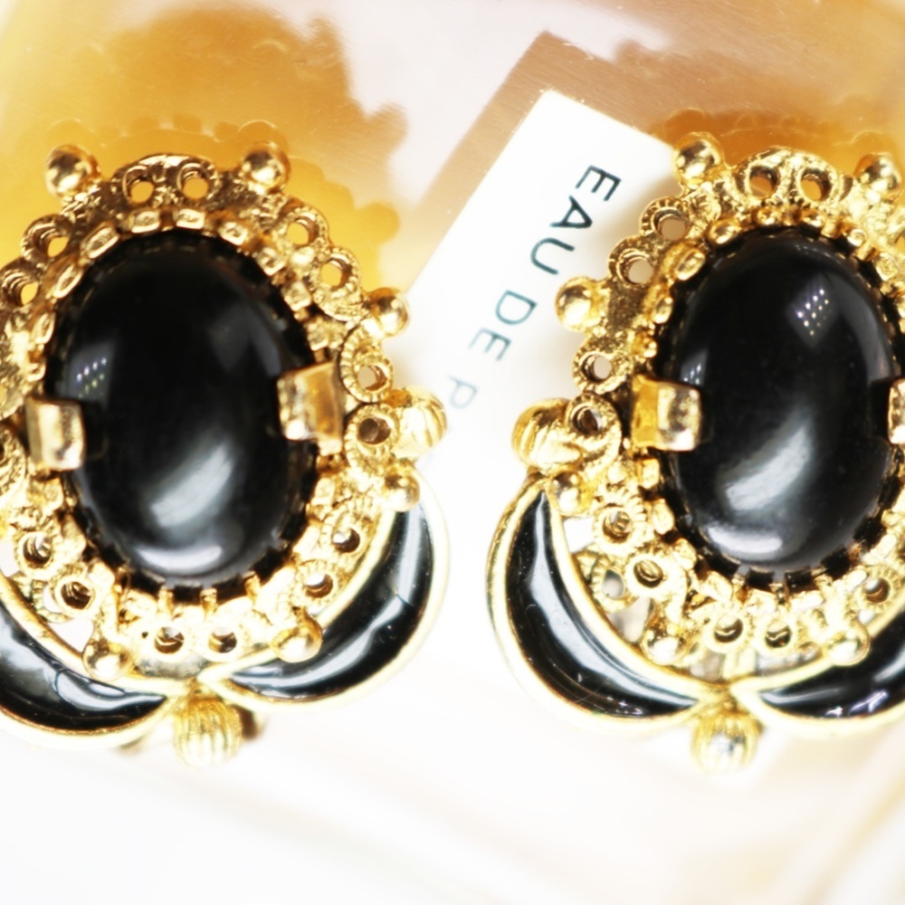 Vintage 1950s KRAMER Black Onyx Earrings - Picture 6 of 12